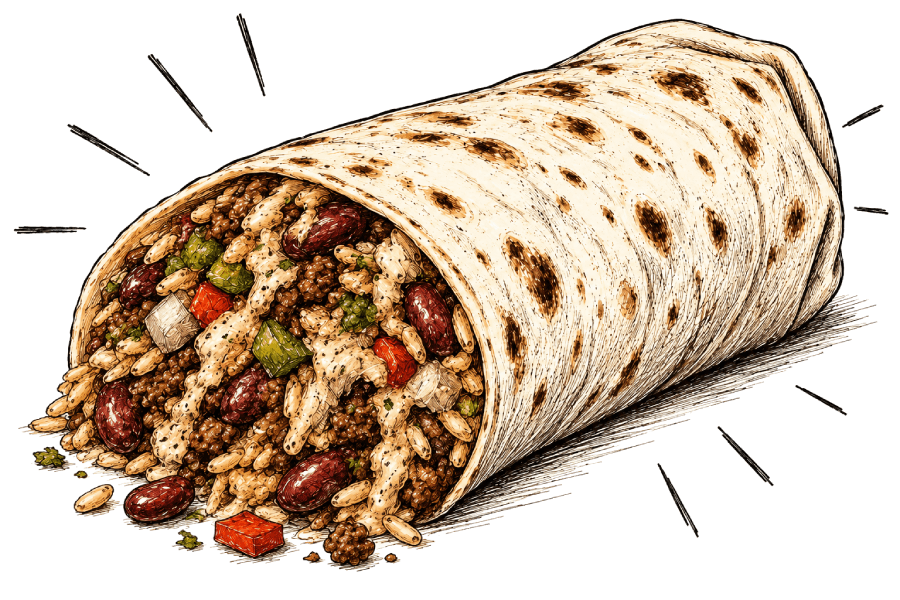 Hand-drawn sketch of the original Chef Sazón burrito