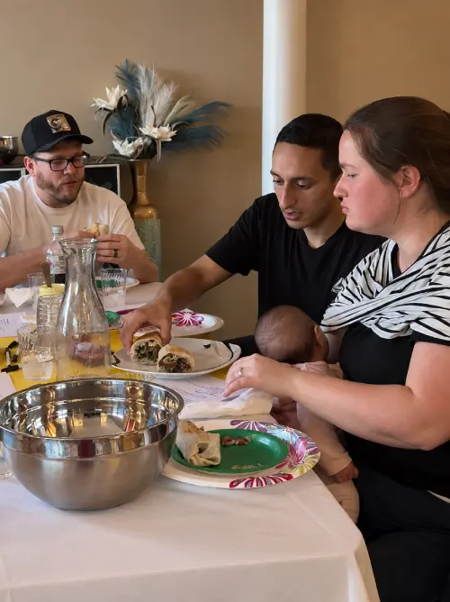 Jamie serving plantains